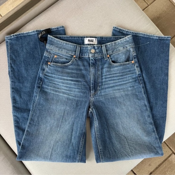 NWT Paige Sasha Wide-Leg Jeans Stefania Distressed Medium Wash 27 - Picture 4 of 11